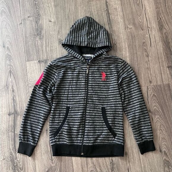 U.S Polo Assn Boys Hooded Striped Jacket Size 10-12 - Picture 1 of 6